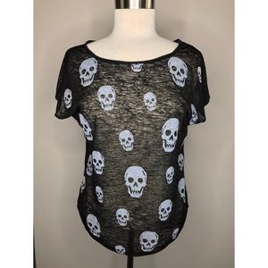 NWT BLACK SKULL SHEER BLOUSE TOP SHIRT SMALL